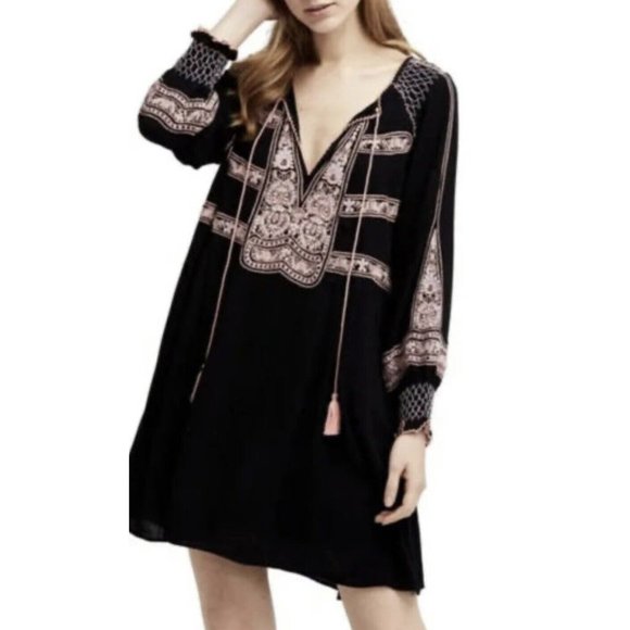 Free People Dress Small Black Embroidery V Neck - Picture 2 of 8